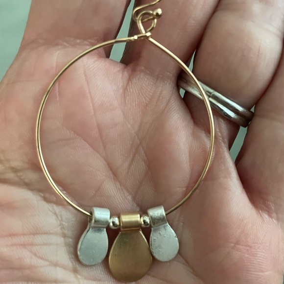 Mixed Metal Drop Hoop Earrings with Charms - Picture 4 of 5